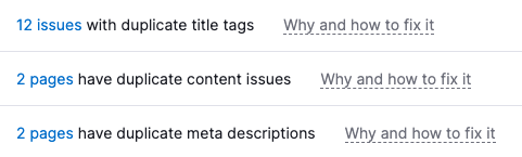 Duplicate content issues from SEMrush